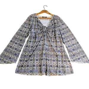 Vintage 2000s Paisley Print Top Plus Size 1X Bell Sleeve Tie Back Y2K Milkmaid